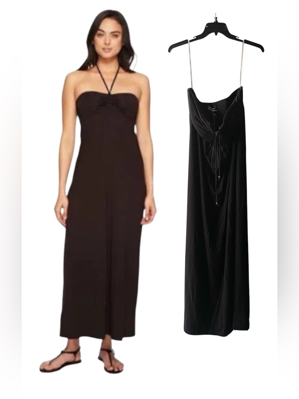 Tommy Bahama Tambour Strapless Halter Maxi Black Dress NWT